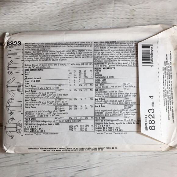 Vintage 1988 Simplicity Sewing Pattern 8823 Girl's Dress Size 4 - Picture 5 of 12